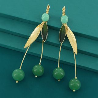 Dormeuses Cerise Couleur Dore Vert