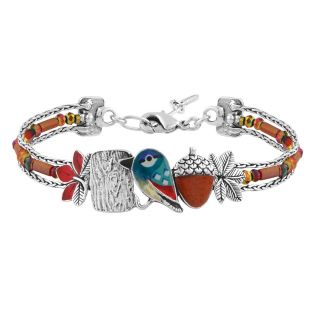 Bracelet Woody Couleur Argent Rouge